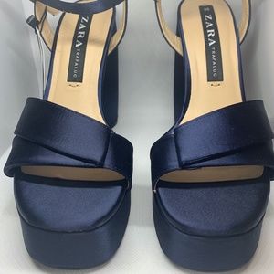 Navy Blue Satin Platform Sandals